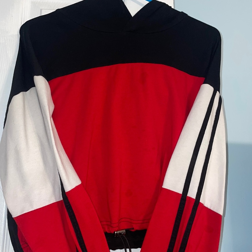 Verdusa Women's Color Block Sweatshirt Drawstring Crop Hoodie Top Multicolor-1 L